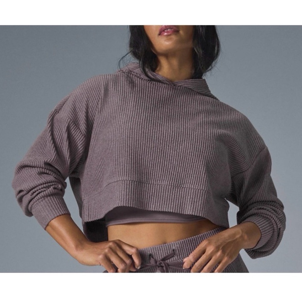 Alo Muse Hoodie Raisinette Heather Ribbed Violet Hood Sweater Hooded Sweatshirt